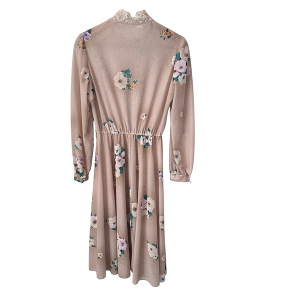 Vintage Union made floral lace neck long sleeve midi dress Size XS/S - Picture 8 of 8